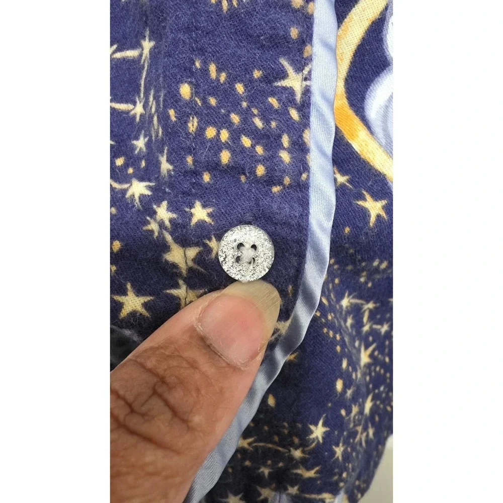 Women's Long Sleeve Button-Down Pajama Top Owl & Starry Night Print Navy Size XS - Picture 4 of 7